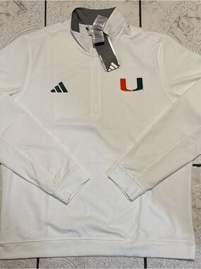 New Adidas Miami Hurricanes Elevated 1/4 Zip Jacket White Men’s Sz Large JW0771